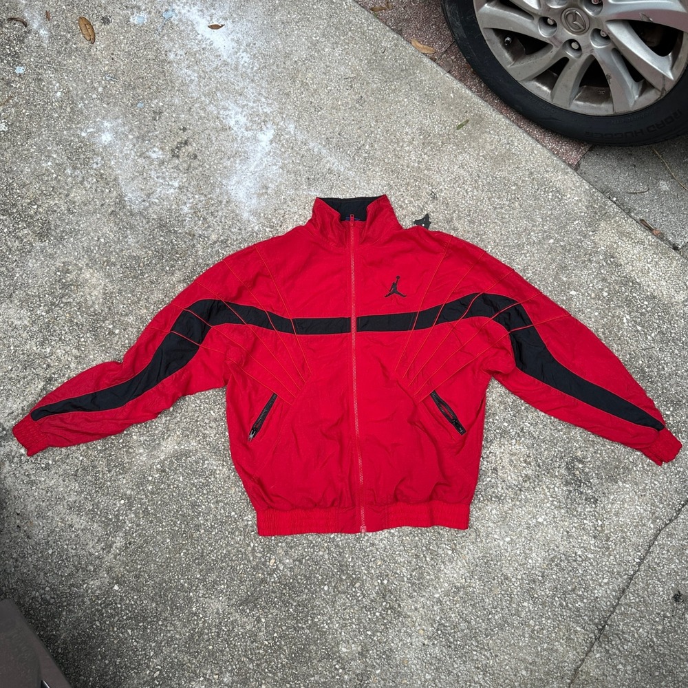 Vintage Nike Air Jordan Windbreaker Track Jacket Red Black Mens Medium RN 56323